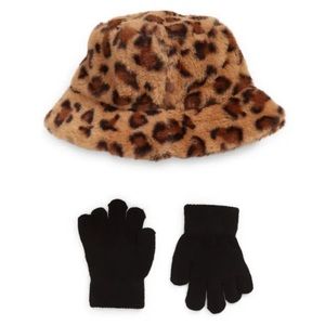 2-pc Kids Cheetah Print Bucket Hat & Gloves